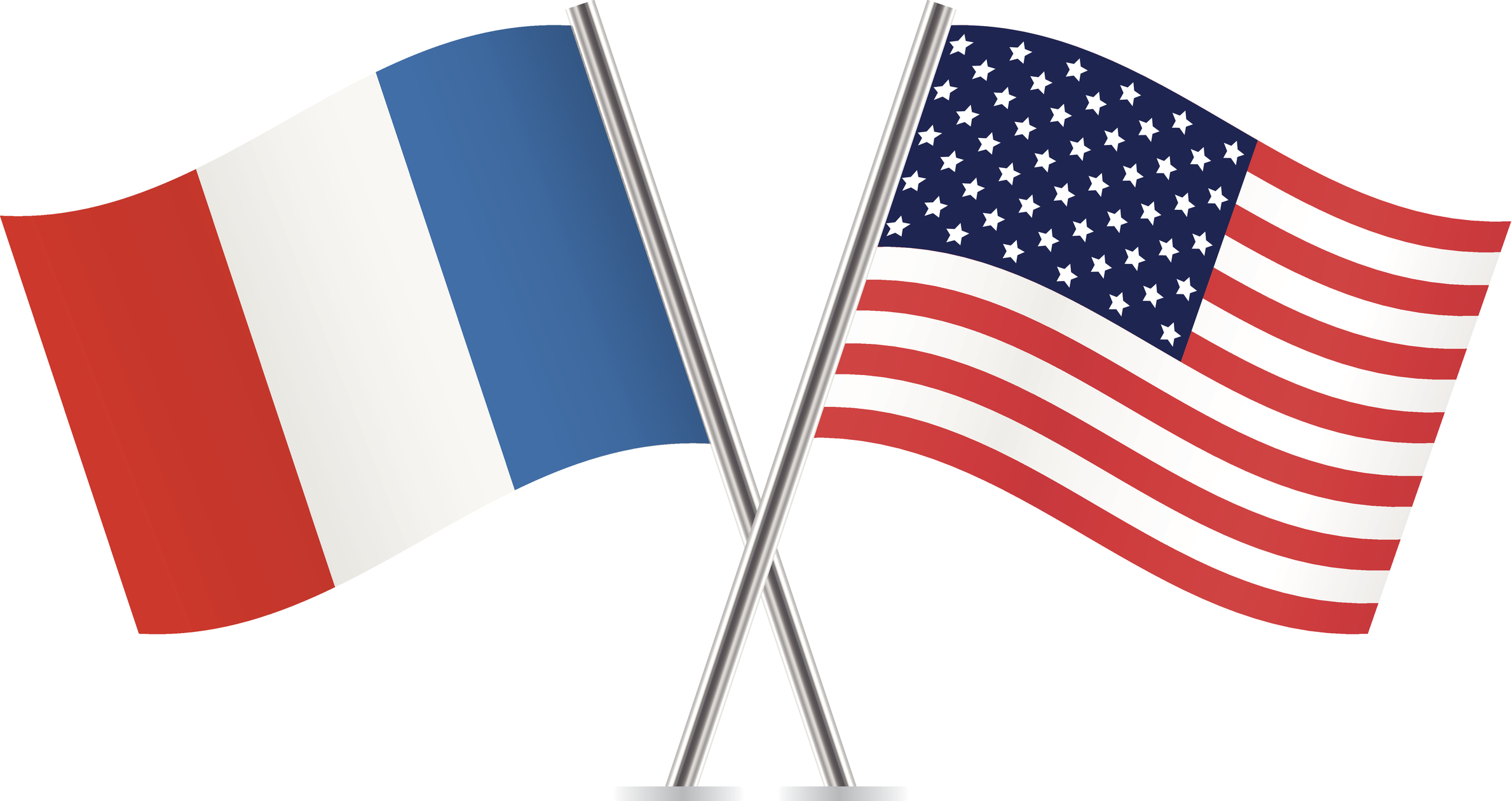 American and French flags. Vector illustration.